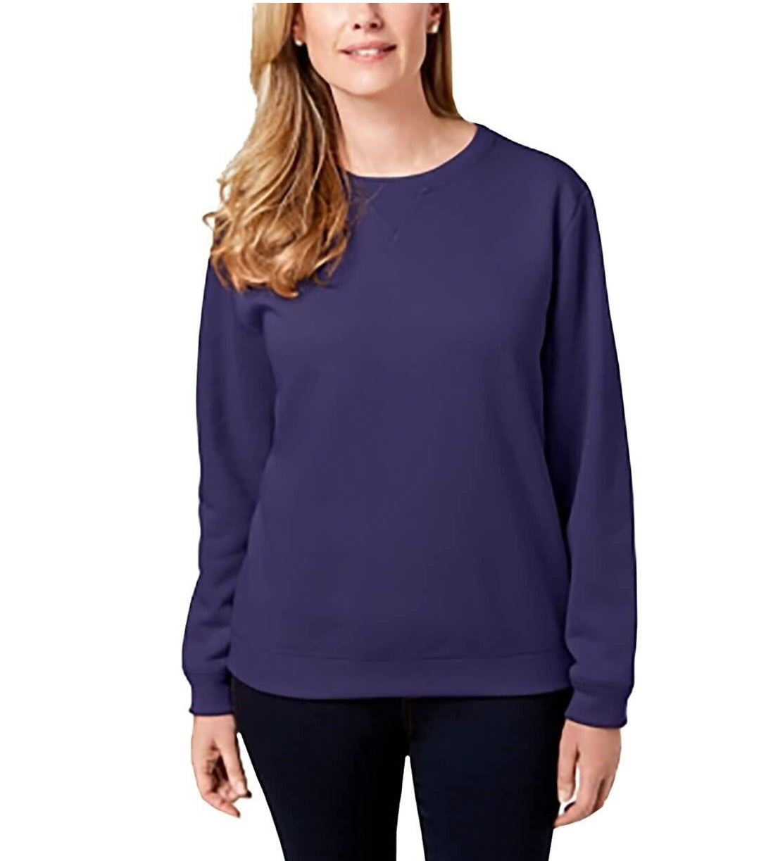 Karen Scott Women's Petite Crewneck Fleece Sweatsh Bright Amethyst Size PXL