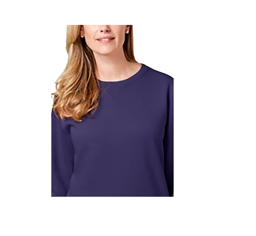 Karen Scott Women's Petite Crewneck Fleece Sweatsh Bright Amethyst Size PXL