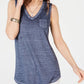 Style & Co Women's Chest Pocket Burnout Top Blue Size Large