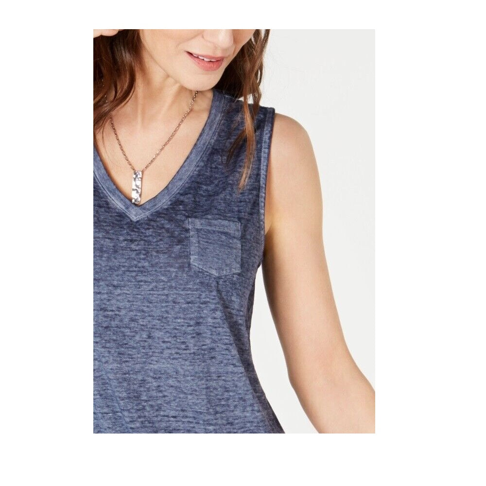 Style & Co Women's Chest Pocket Burnout Top Blue Size Large