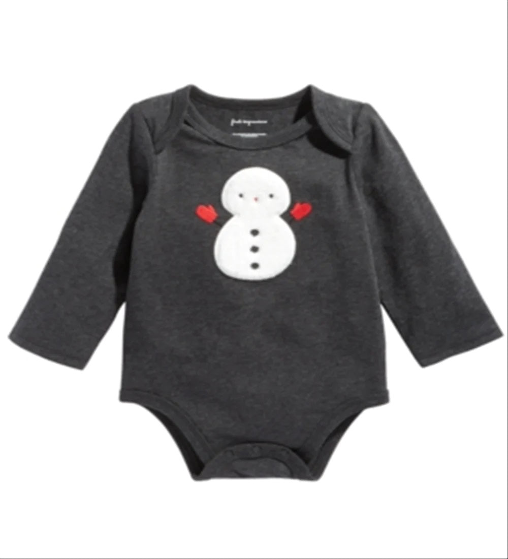 First Impressions Baby Boy's Long Sleeve Snowman Bodysuit Gray Size Newborn