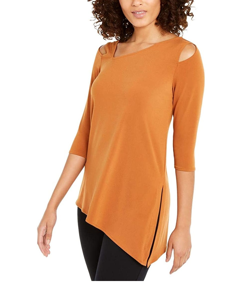 Alfani Women's Asymmetical Cut Out Blouse Orange Size Small