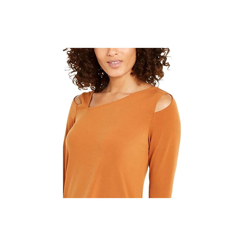 Alfani Women's Asymmetical Cut Out Blouse Orange Size Small