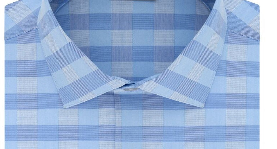 Kenneth Cole Reaction Men's Checkls Slim Fit Spread Collar Shirt Blue Size XL