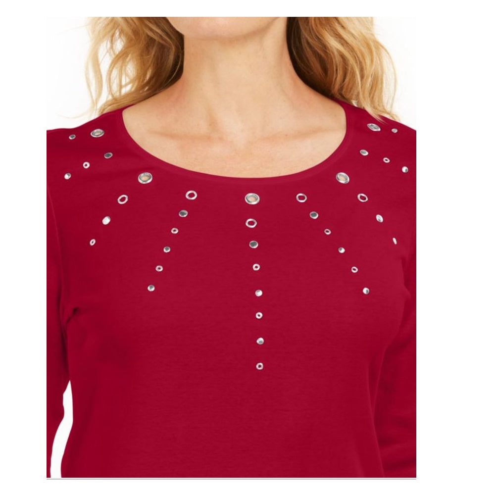 Karen Scott Women's Grommet-Embellished Top New Red Amore Size M