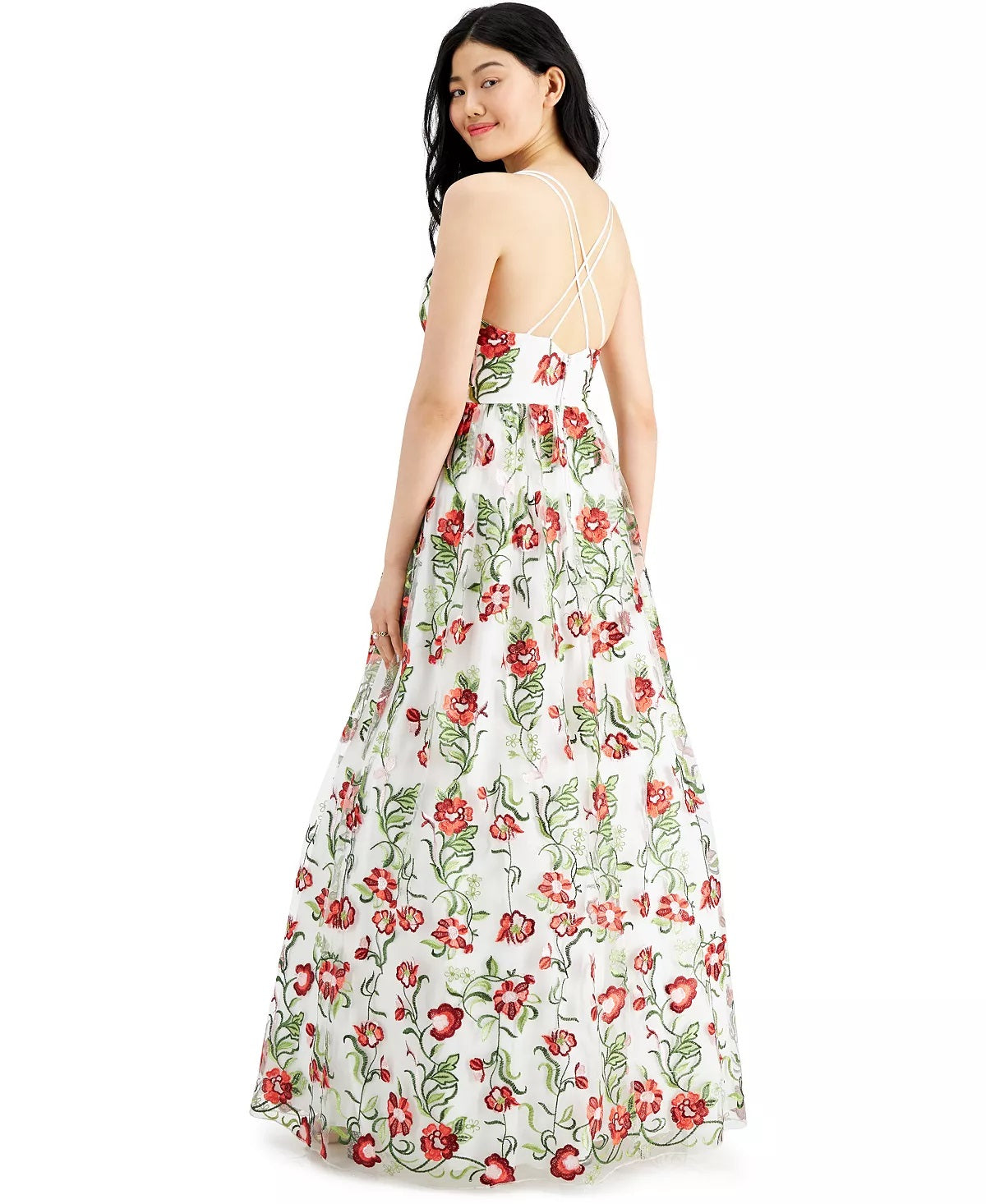 City Studios Juniors' Embroidered-Floral Gown Dress White Size 0