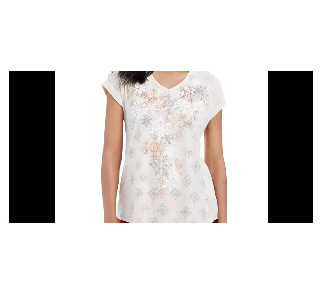 Style & Co Women's  Petite Snowflake-Graphic Top Snowfall Size  PL