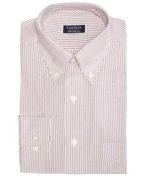 Club Room Men's Dress Shirt Red Striped Pocket Regular Fit White Size 17 1/2