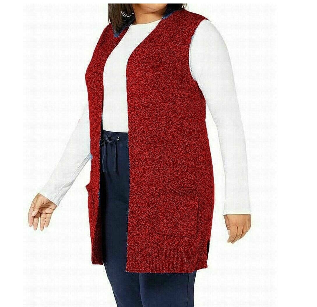 Karen Scott Women's Petite Marled-Knit Sleeveless Vest  Merlot Marl Red Size Petite S