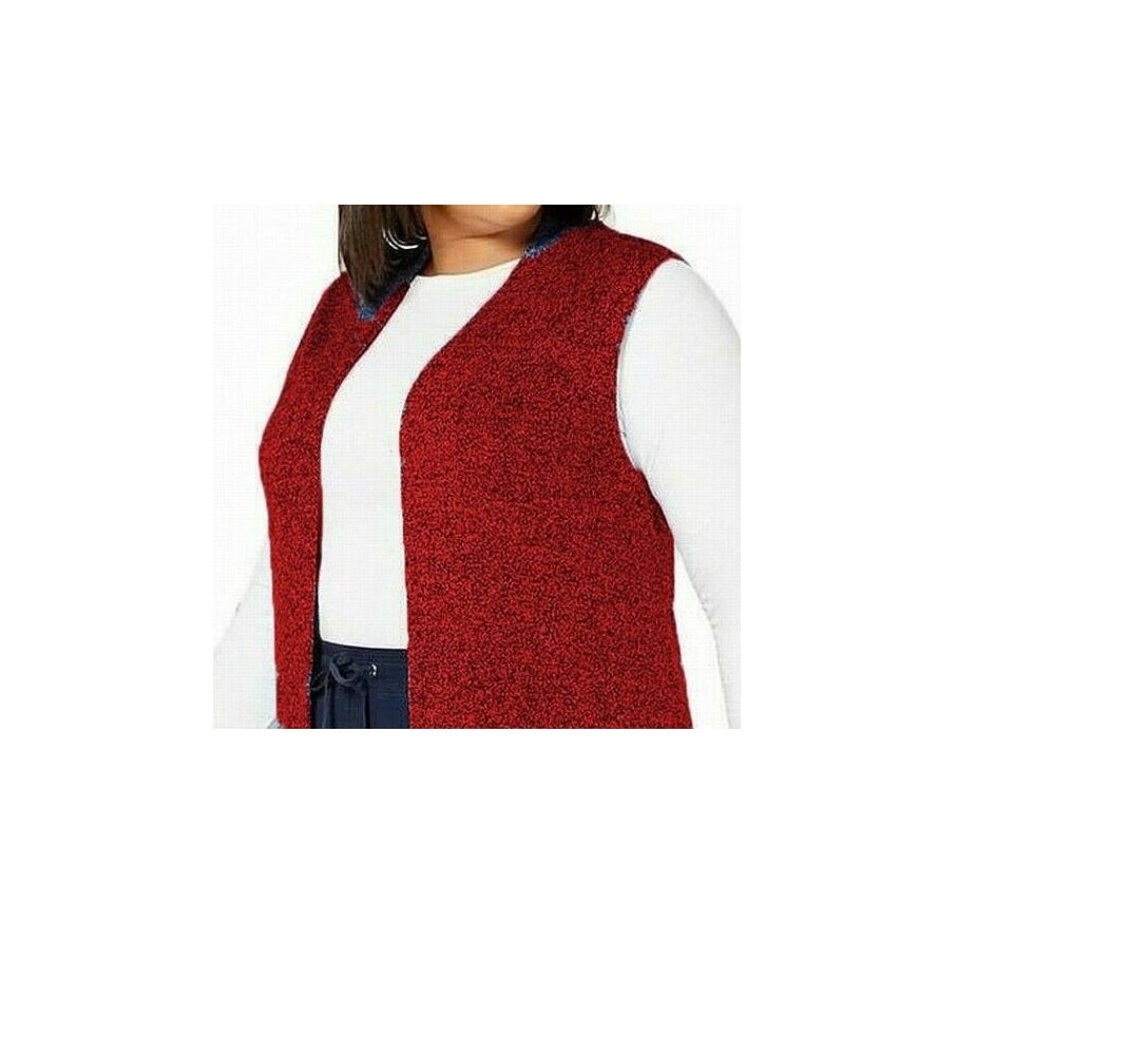 Karen Scott Women's Petite Marled-Knit Sleeveless Vest  Merlot Marl Red Size Petite S