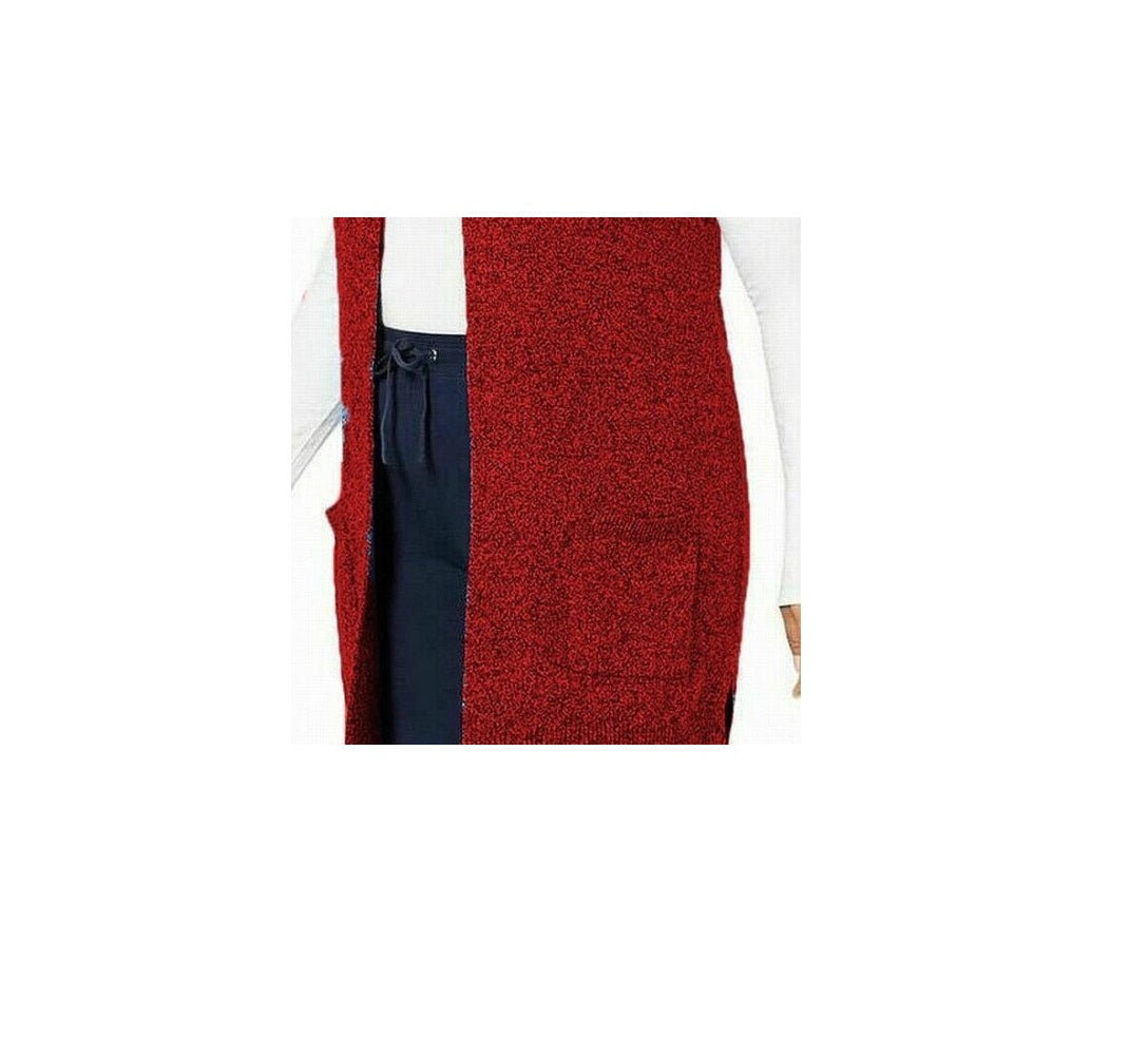 Karen Scott Women's Petite Marled-Knit Sleeveless Vest  Merlot Marl Red Size Petite S