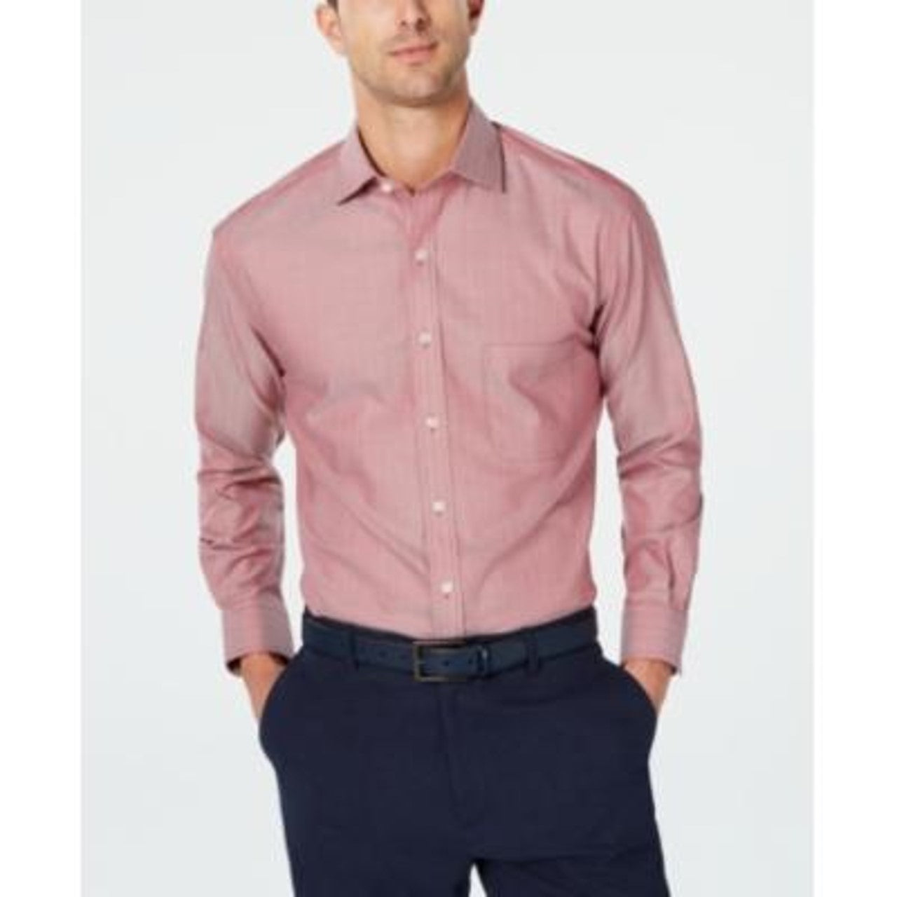 Tasso Elba Men's Mini Herringbone Supima Cotton Dress Shirt Wine Size XL