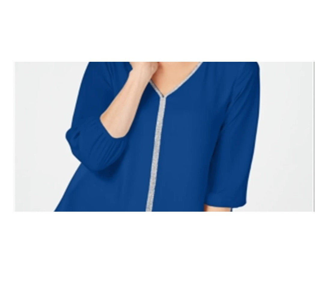 JM Collection Women's Jeweled Tiered-Hem Blouse, Cre Jmc Blue Steel Size M