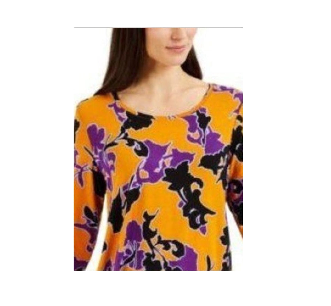 JM Collection Women's Floral-Print 34-Sleeve Jacqua Golden Poppy Cb Size M