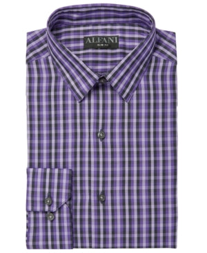 Alfani Men's AlfaTech Gingham Dress Shirt Purple Size 36-37