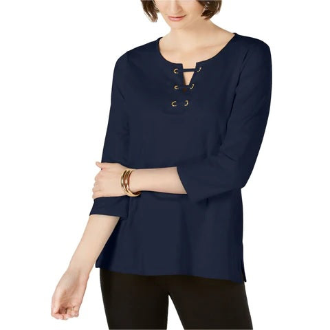 Charter Club Petite Lace-up Top Blue Size Petite L