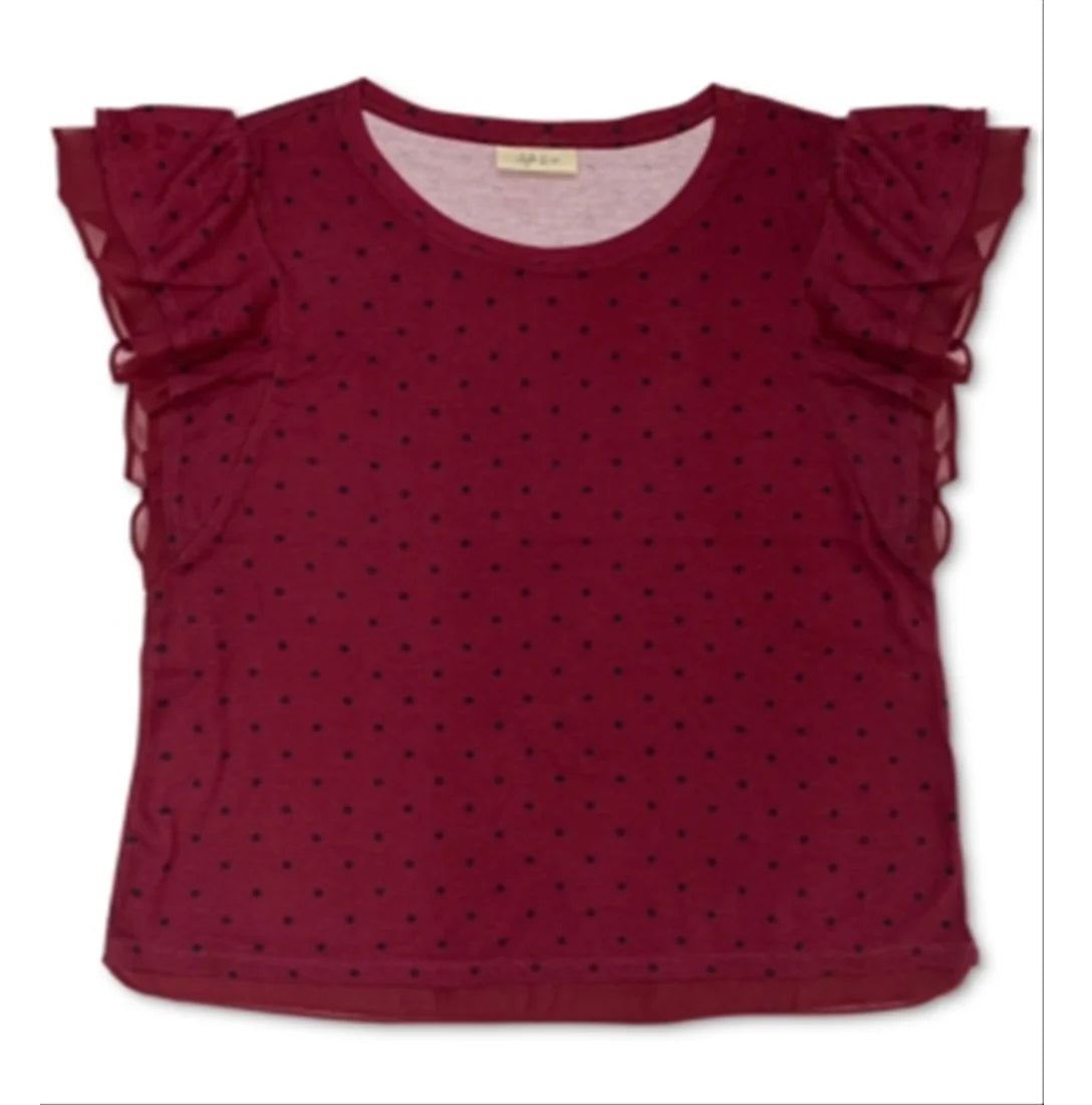 Style & Co Women's Dot Print Flutter Sleeve Top Red Size XX-Large