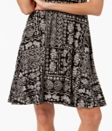 Style & Co Women's Printed Swing Dress Black Size Petite M