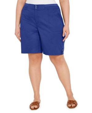 Karen Scott Women's Plus Solid Khaki Bermuda Shorts Blue Size 20