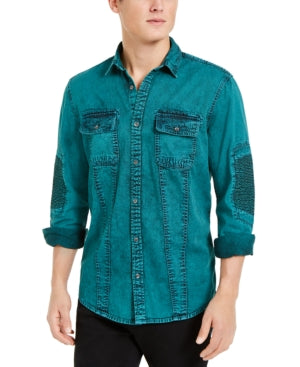 Inc International Concepts Men's Overdyed Moto Shirt Green Size XXL