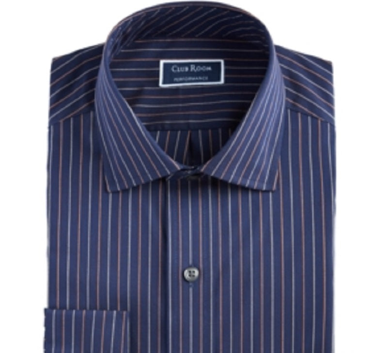 Club Room Men's Dress Shirt Performance Pinstripe Button Down Blue Size 36/37