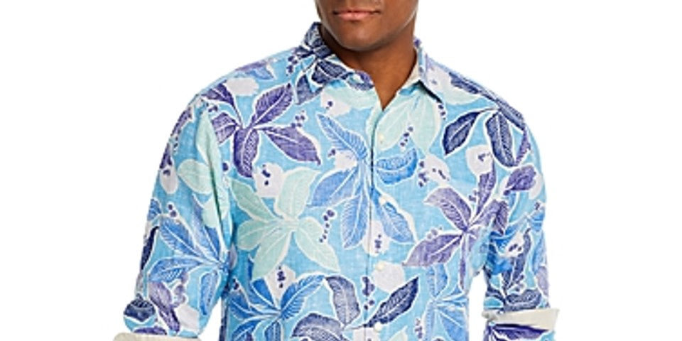 Tommy Bahama Men's Lassi Leaves Linen Regular Fit Shirt Blue Size L