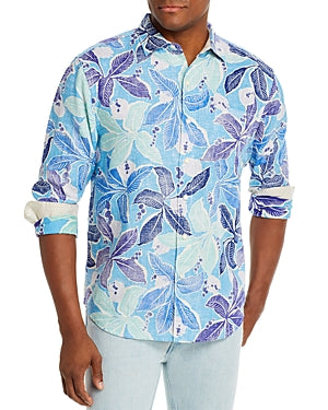 Tommy Bahama Men's Lassi Leaves Linen Regular Fit Shirt Blue Size L