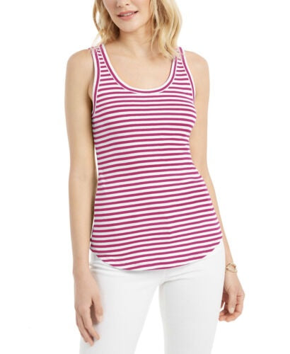 Charter Club Women's Supima Cotton Knit Stripe Tank Pink Size M