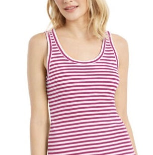 Charter Club Women's Supima Cotton Knit Stripe Tank Pink Size M