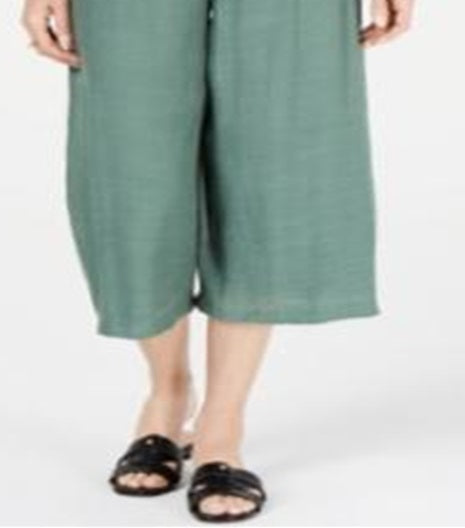 JM Collection Women's Tie Front Textured Capri Pants Green Size Large