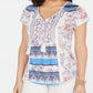 Style & Co Women's Printed Tassel Top White Size Petite M