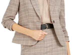Bar III Women's One Button Plaid Blazer Brown Size 0