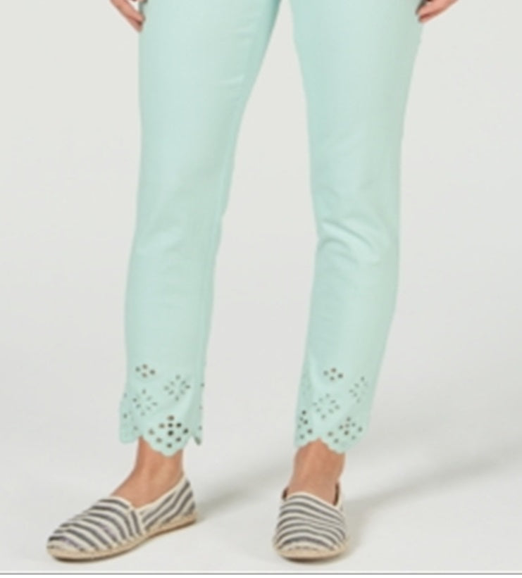 Charter Club Women's Bristol Eyelet Hem Skinny Jeans Blue Size 18