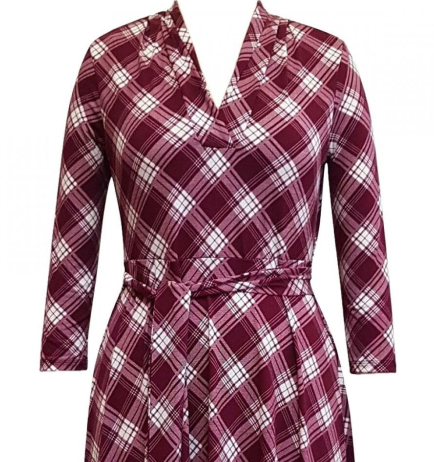 Charter Club Women's Plaid V Neck Dress Red Size Medium