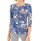 Jm Collection Women's Printed Scoop-Neck Top Blue Size XL