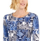 Jm Collection Women's Printed Scoop-Neck Top Blue Size XL
