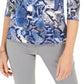 Jm Collection Women's Printed Scoop-Neck Top Blue Size XL