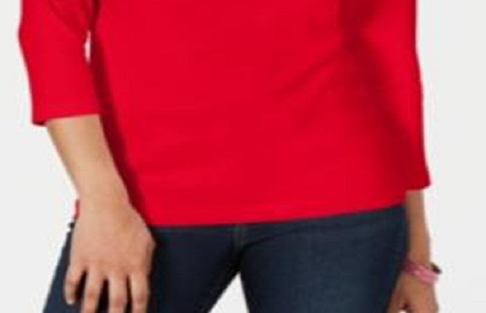 Karen Scott Women's Cotton Henley Top Red Size Small