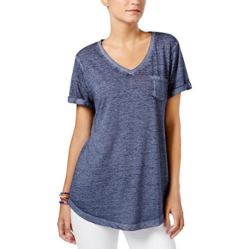 Style & Co Women's Burnout V Neck T-Shirt Blue Size -Petite XL