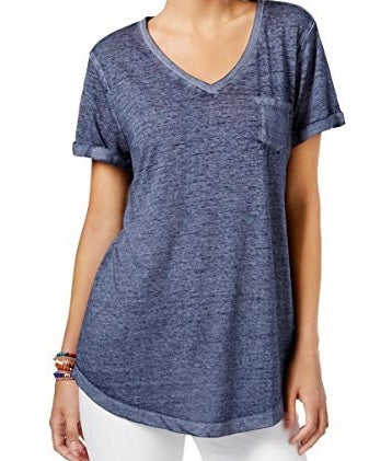 Style & Co Women's Burnout V Neck T-Shirt Blue Size -Petite XL