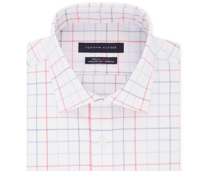 Tommy Hilfiger Men's Fitted Flex Stretch Moisture Wicking Check Dress Shirt Blue Size XL
