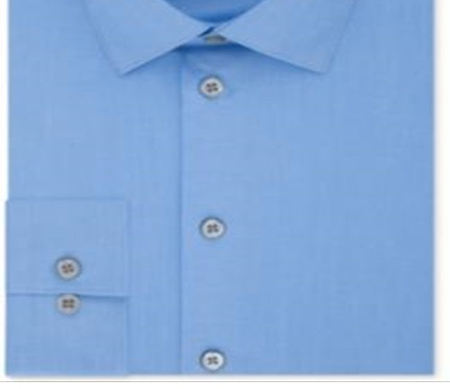 Kenneth Cole Men's Regular Fit Solid Dress Shirt Blue Size XL