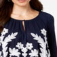 Charter Club Women's Embroidered Gauze Top Blue Size Petite L