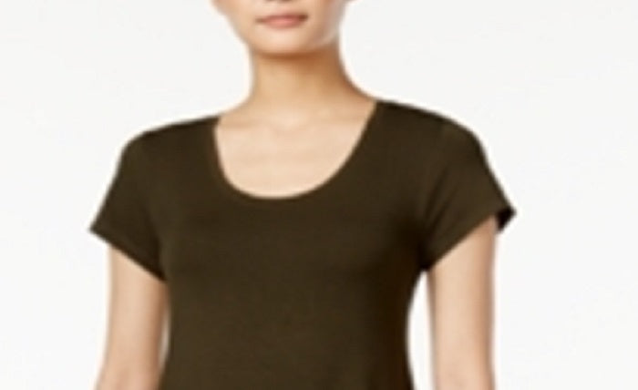 Style & Co Women's Short Sleeve a Line Dress Green Size Petite L