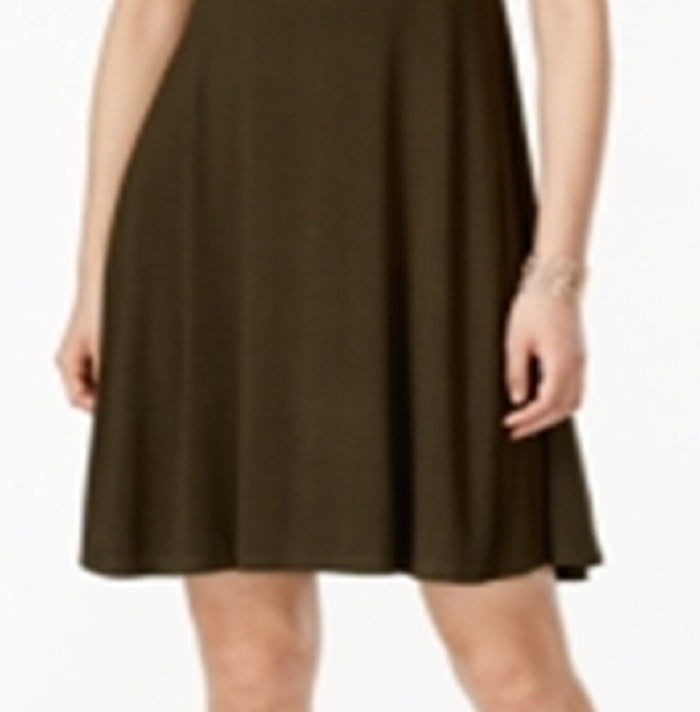 Style & Co Women's Short Sleeve a Line Dress Green Size Petite L