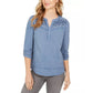 Style & Co Women's Floral Embroidered Cotton Top Blue Size Petite S