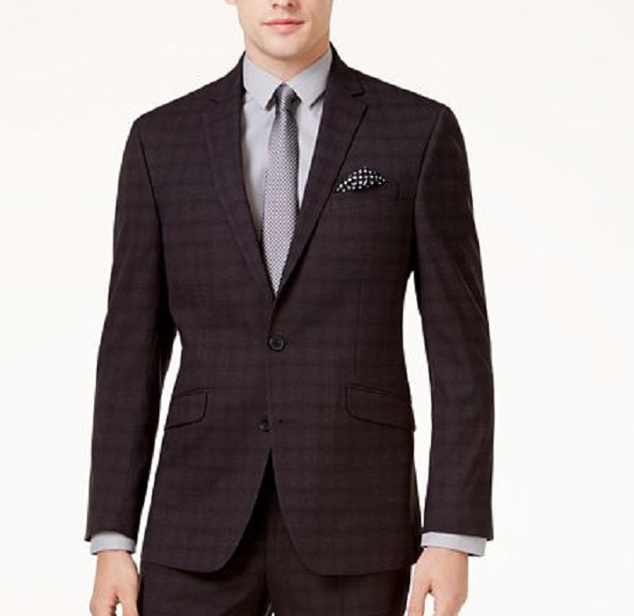 Kenneth Cole Reaction Men's Slim Fit Plaid Sheen Ready Flex Suit Black Size 38