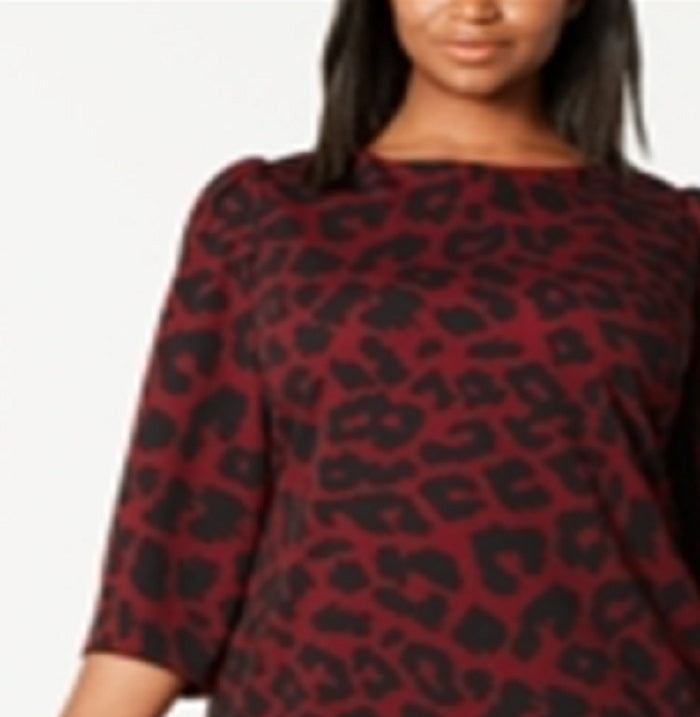 Calvin Klein Women's Animal Print Puff Shoulder Dress Wine Size 14 W