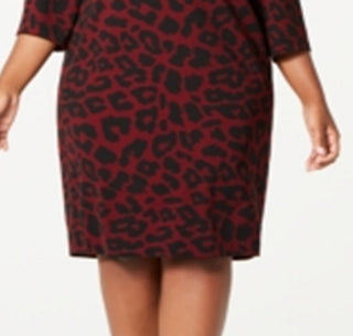 Calvin Klein Women's Animal Print Puff Shoulder Dress Wine Size 14 W