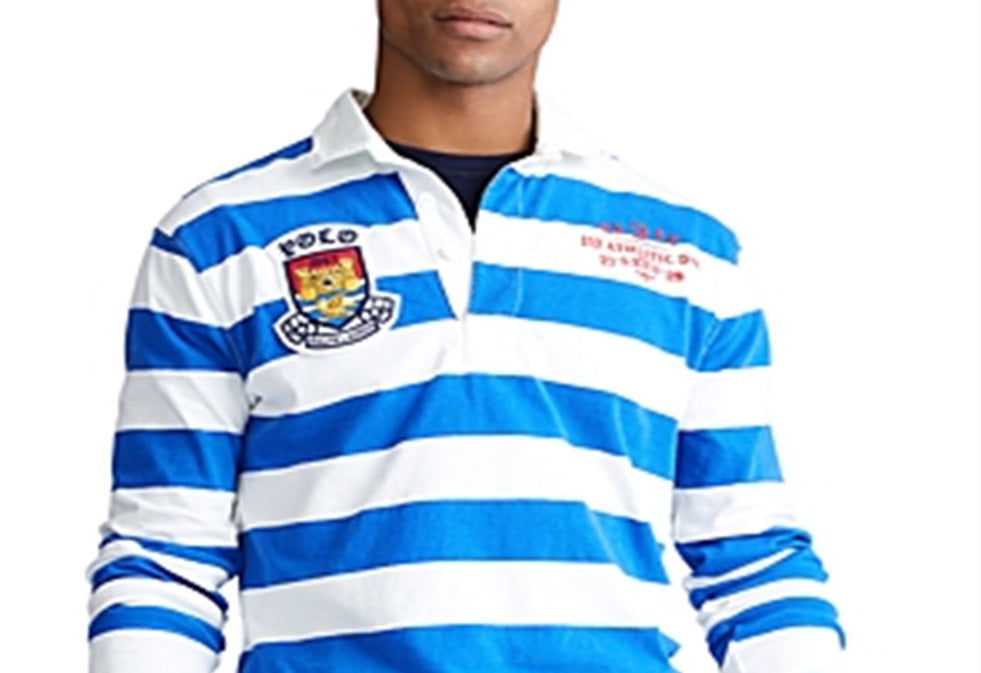 Polo Ralph Lauren Men's Stripe Embroidered Patch Rugby Shirt White Size Small